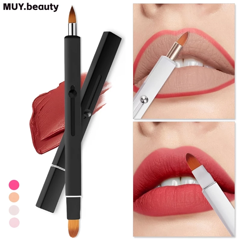 Retractable Dual-ended ลิปสติกแปรงแต่งหน้าลิปกลอสกันฝุ่นแปรงแต่งหน้าอายแชโดว์