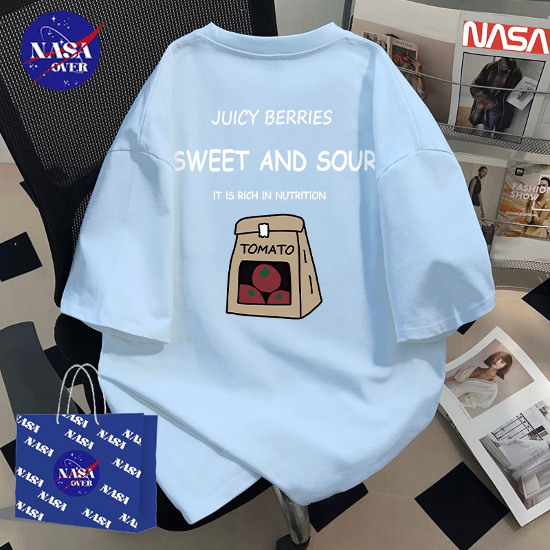 NASA✨สไตล์เกาหลีแฟชั่น✨เสื้อยืดโอเวอร์ไซส์สำหรับผู้หญิงสไตล์ย้อนยุคลายพิมพ์กระเป๋ามะเขือเทศคอตตอนแขนสั้นคอวงรุ่น✨🍅 YG904 - รูปที่ 5
