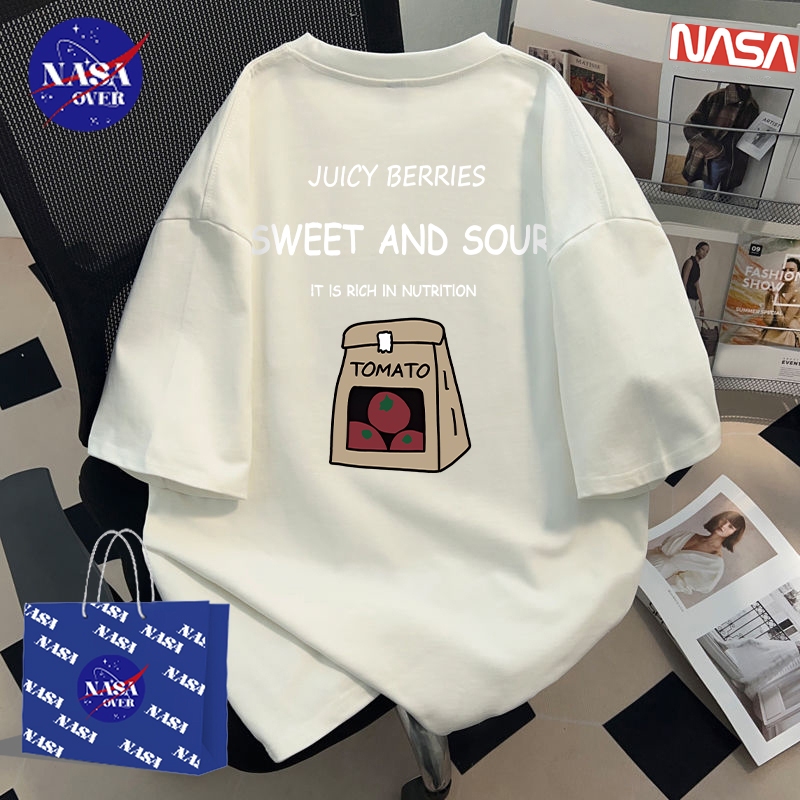 NASA✨สไตล์เกาหลีแฟชั่น✨เสื้อยืดโอเวอร์ไซส์สำหรับผู้หญิงสไตล์ย้อนยุคลายพิมพ์กระเป๋ามะเขือเทศคอตตอนแขนสั้นคอวงรุ่น✨🍅 YG904 - รูปที่ 6
