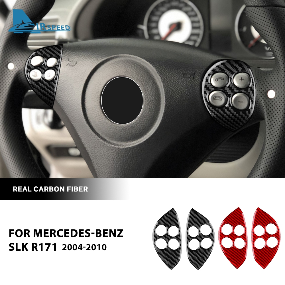 AIRSPEED คาร์บอนไฟเบอร์นุ่มสําหรับ Benz SLK R171 2004-2010 พวงมาลัยรถปุ่มสติกเกอร์ตกแต่งอุปกรณ์ตกแต่