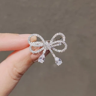 เข็มกลัดโบว์ Pin Bouquet Rhinestone ผ้าพันคอตกแต่งพวงหรีดผ้าเข็มกลัด Pins สําหรับผู้หญิงสาว