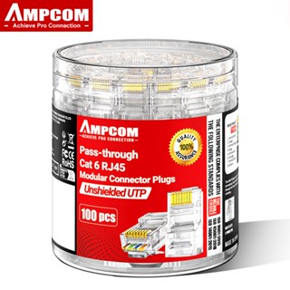 AMPCOM RJ45 Modular Plug ในกระปุกพลาสติก Pass-Thru CAT6 Conn…