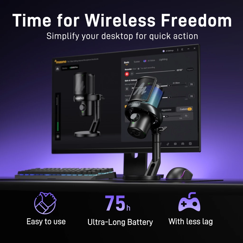 Maono DM40 Pro ไมโครโฟนไร้สายสําหรับเล่นเกมไร้สายไมโครโฟนคอนเดนเซอร์ไมโครโฟน USB AI Gaming Mic พร้อมปุ่มสมาร์ท,ลดเสียงรบกวนและ Maonolink App สําหรับพีซี,สมาร์ทโฟน,Gaming thumbnail 4