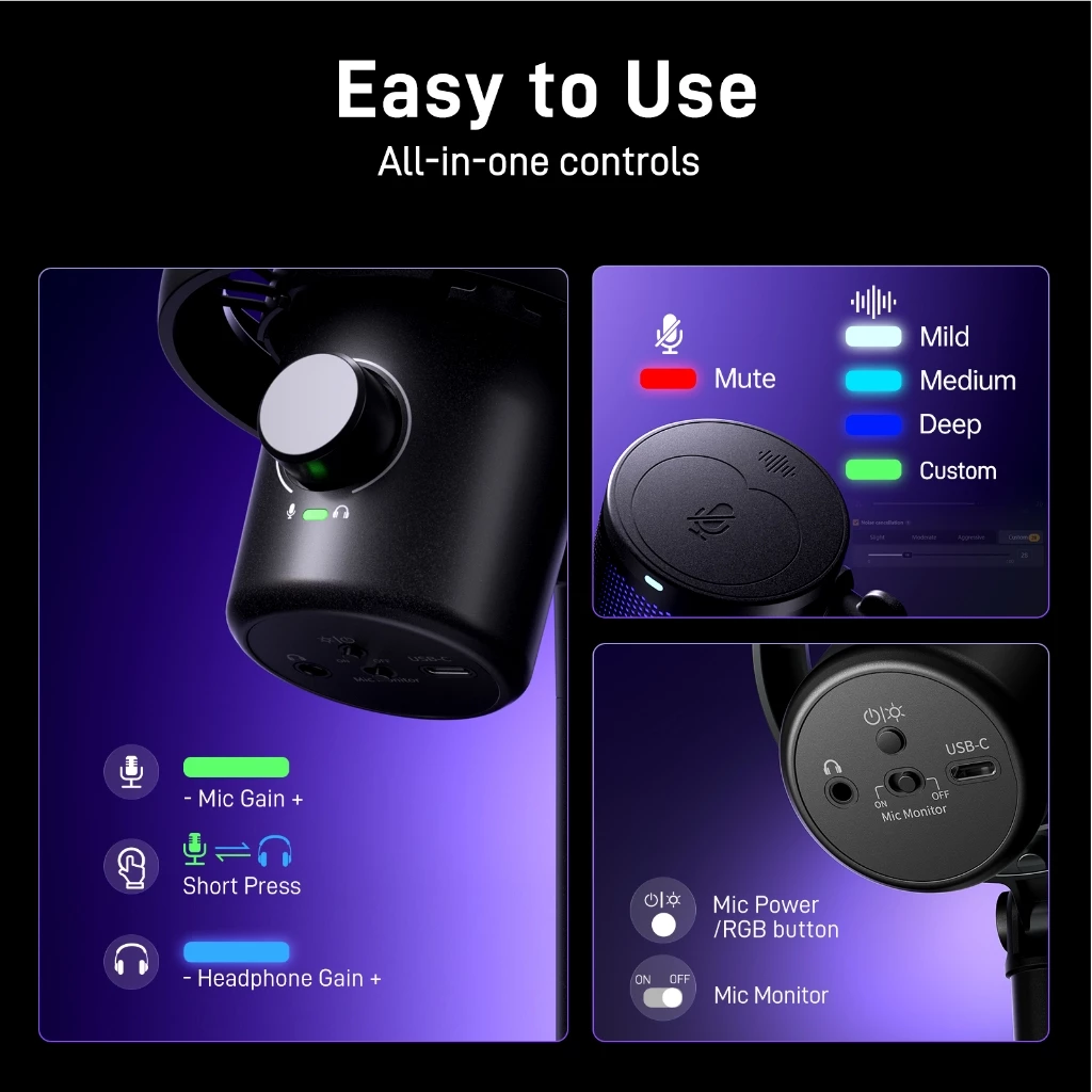 Maono DM40 Pro ไมโครโฟนไร้สายสําหรับเล่นเกมไร้สายไมโครโฟนคอนเดนเซอร์ไมโครโฟน USB AI Gaming Mic พร้อมปุ่มสมาร์ท,ลดเสียงรบกวนและ Maonolink App สําหรับพีซี,สมาร์ทโฟน,Gaming thumbnail 8