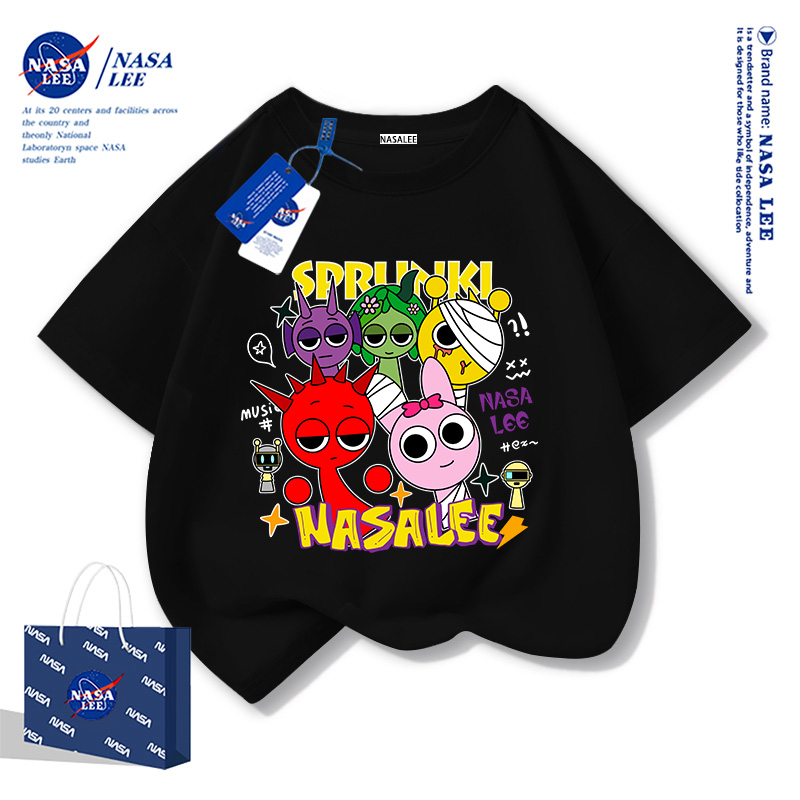 NASA เสื้อแขนสั้นเด็กชาย ลายสหายสีรุ้ง ผ้าฝ้ายแท้ ไซส์กว้าง ส่งด่วนภายใน 2 วัน