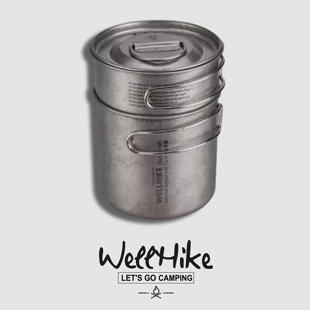 Wellhike ชุดเครื่องครัวตั้งแคมป์กลางแจ้ง 2 ชิ้นพร้อมด้ามจับพับได้ กระทะตั้งแคมป์กลางแจ้ง หม้อทำอาหารสแตนเลส 304 – โปรปัง