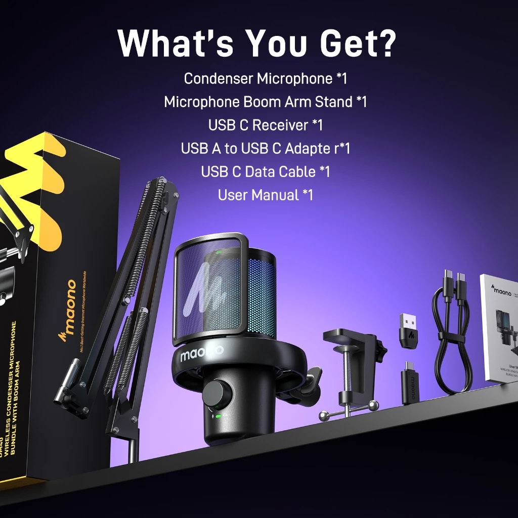 Maono DM40 Pro ไมโครโฟนไร้สายสําหรับเล่นเกมไร้สายไมโครโฟนคอนเดนเซอร์ไมโครโฟน USB AI Gaming Mic พร้อมปุ่มสมาร์ท,ลดเสียงรบกวนและ Maonolink App สําหรับพีซี,สมาร์ทโฟน,Gaming thumbnail 10