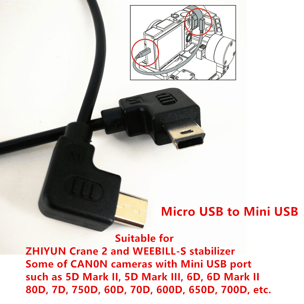 Micro USB to Mini USB กล้องควบคุมสําหรับ ZHIYUN Crane 2 Weebill-S & Canon 6D 5D Mark II III 80D 800D