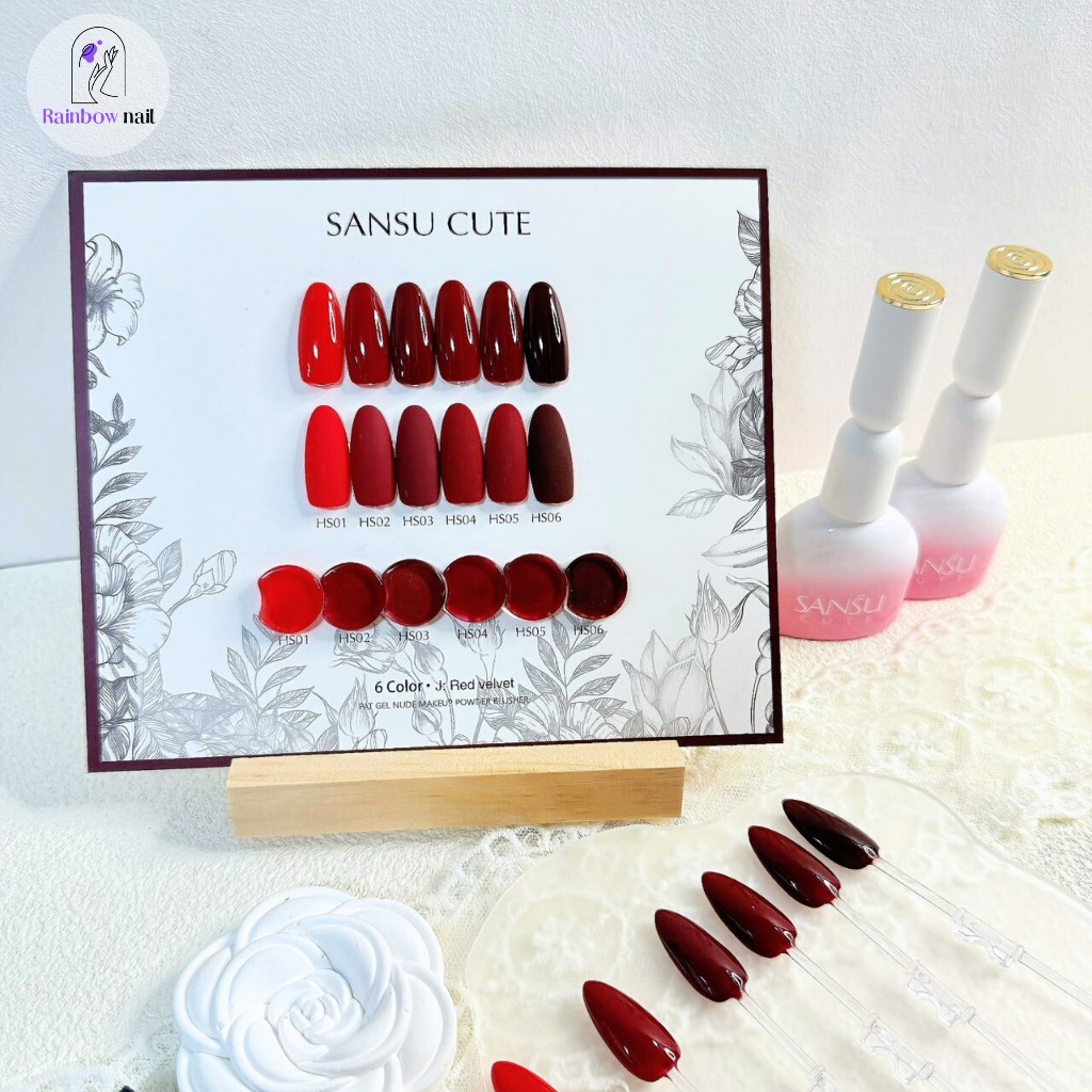 SANSU ชุดยาทาเล็บเจล 6 สี (ชุดสีแดง RED SERIES) แผนภูมิสีฟรี สามารถจัดส่งได้ทันที