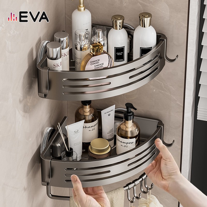 【EVA】【จัดส่งจากกรุงเทพ】อีวาห้องน้ําสามเหลี่ยมชั้นวางถ้วยดูดเล็บติดตั้งฟรีวัสดุอลูมิเนียมห้องส้วมออแกไนเซอร์ - รูปที่ 2