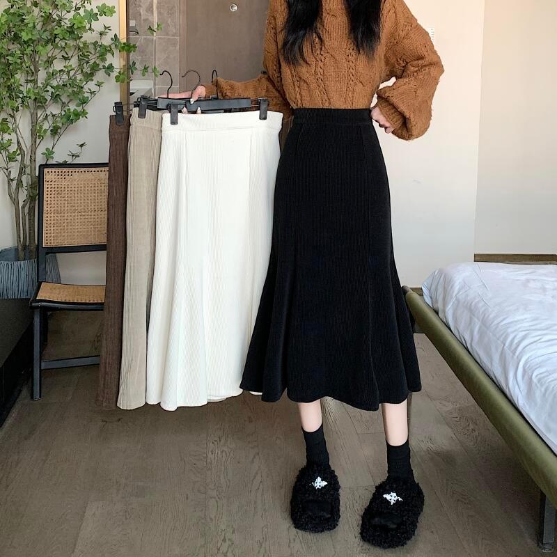 Laterme กระโปรงยาวปานกลางฤดูร้อน สําหรับผู้หญิ กระโปรงยาวทรงหางปลาเอวสูงสตรี เอวยางยืด