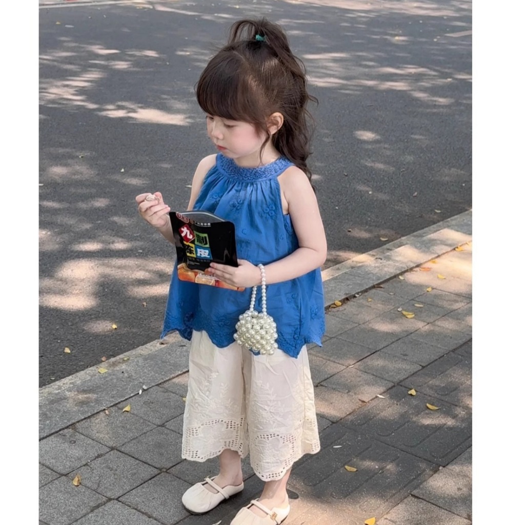 สาวฤดูร้อนชุดเด็กทารกสไตล์ใหม่แฟชั่น Hollow Halter คอสลิงเด็ก Casual All-Match กางเกงลูกไม้ - รูปที่ 2