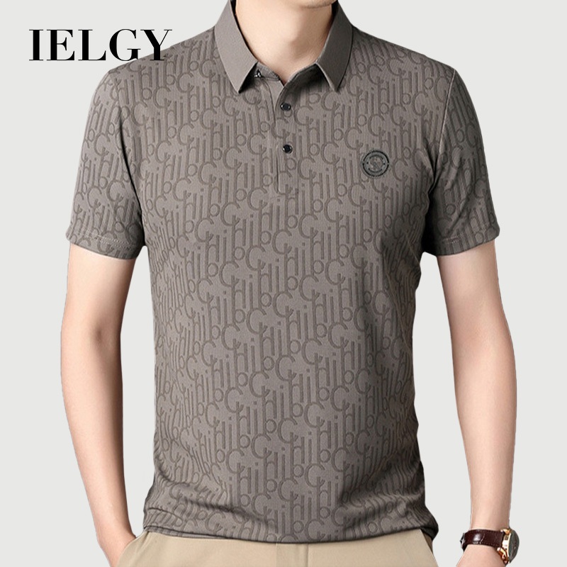 IELGY ธุรกิจลําลองแขนสั้นเสื้อยืดเสื้อโปโลผู้ชายฤดูร้อนบางพิมพ์ด้านบน