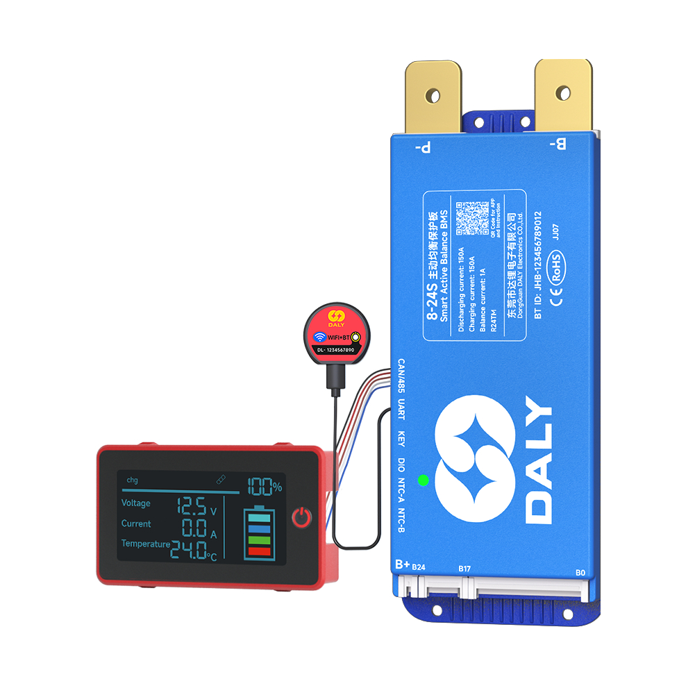 บอร์ดป้องกันแบตเตอรี่ลิเธียมอัจฉริยะ 12V 24V 48V 100A 200A จอแสดงผลพลังงานควบคุมแบตเตอรี่พลังงานแสงอาทิตย์, การตรวจสอบ wifi ระยะไกล, การชาร์จและการถอดการชาร์จ
