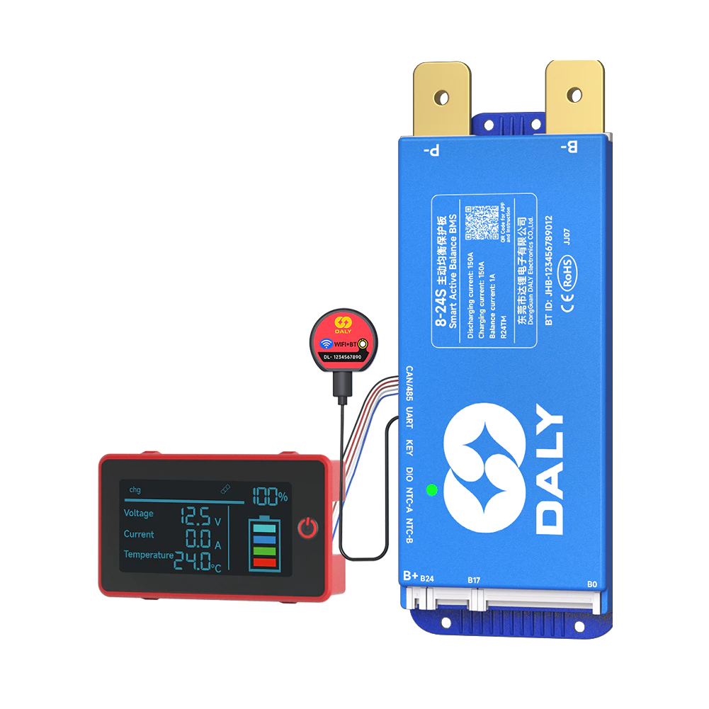 บอร์ดป้องกันแบตเตอรี่ลิเธียมอัจฉริยะ 12V 24V 48V 100A 200A จอแสดงผลพลังงานควบคุมแบตเตอรี่พลังงานแสงอาทิตย์, การตรวจสอบ wifi ระยะไกล, การชาร์จและการถอดชาร์จ