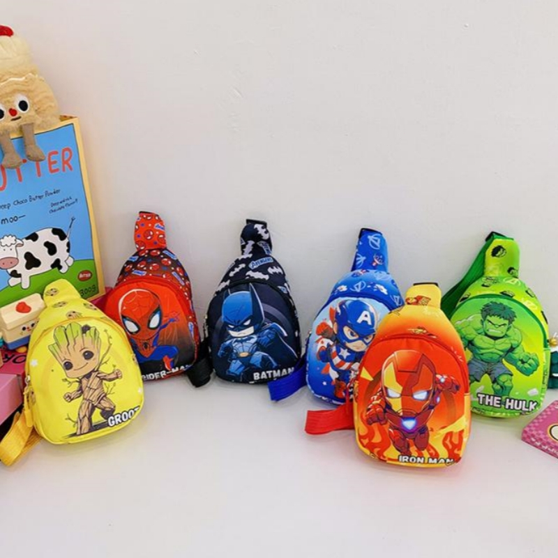 Spider-Man Batman Hulk กระเป๋าคาดหน้าอกการ์ตูนอะนิเมะเด็กกระเป๋าสะพายข้างชายแฟชั่นความจุขนาดใหญ่