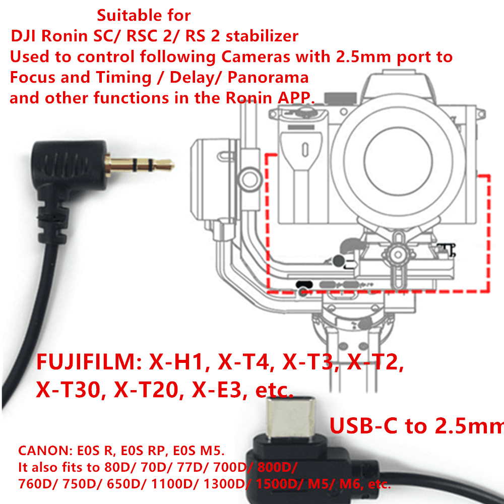 Usb-c ถึง 2.5 มม.รีโมทคอนโทรล RSS สําหรับ DJI Ronin SC RSC2 RS4 RS3 RS2 Ronin-SC & Canon EOS R RP M5 M6 80D 77D 800D TYPECtoE3