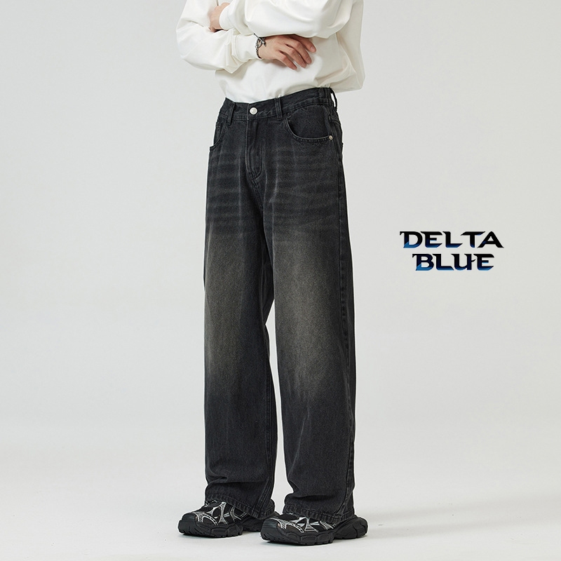 DELTA BLUE กางเกงยีนส์ผู้ชาย อเมริกัน ยีนส์เนื้อนุ่ม ทรงกระบอก ขายาวคับสัน baggy jeans ชาย กางเกงวินเทจ สีฟ้าเข้ม/สีฟ้าอ่อน/สีดำ 2025 ตรงหลวม สบายๆ กว้างขายาว เกาหลี