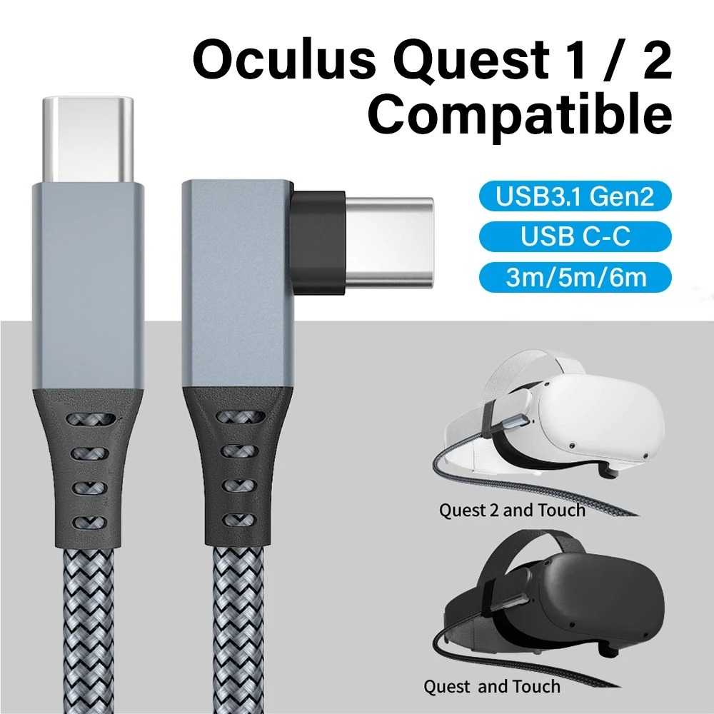 3m 5m 6m ความเร็วสูง VR Oculus Quest Link สาย USB C ถึง USB C 3A 5Gbps Fast Charging USB3.1 Gen2 สาย