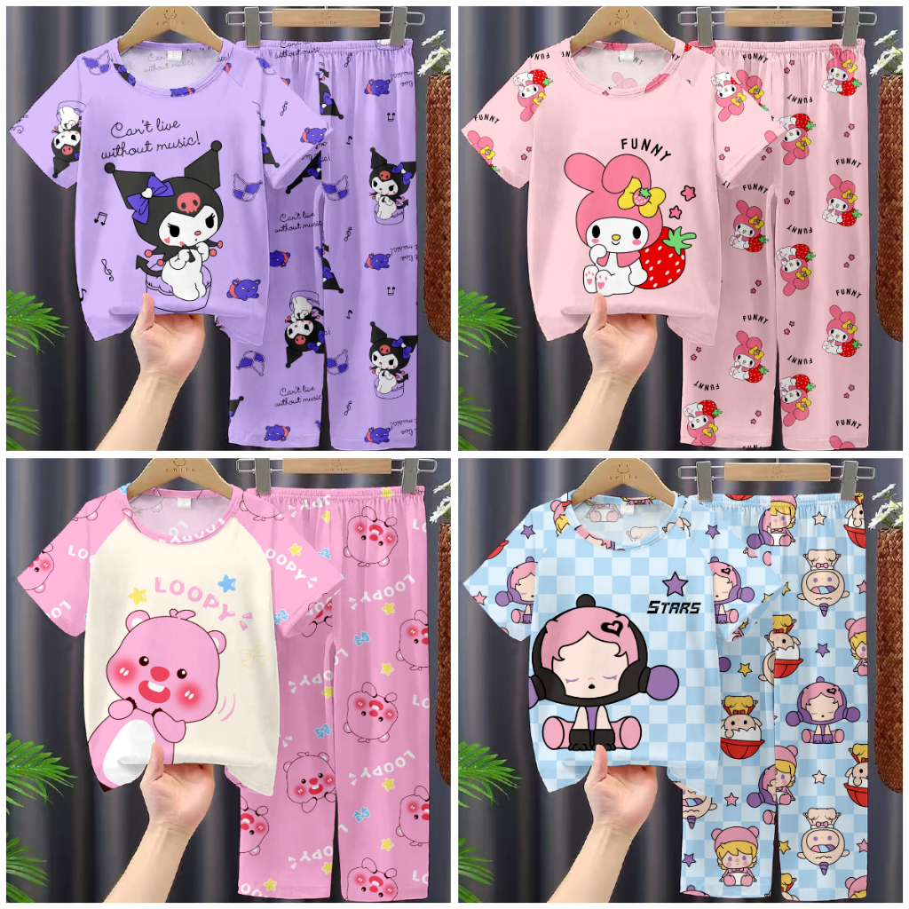 เด็กผู้หญิงแขนสั้นคอกลมเค้ก Kuromi ชุดนอน Teens โพลีเอสเตอร์ Silky Home สวมใส่สําหรับ 8 - 9 ปี