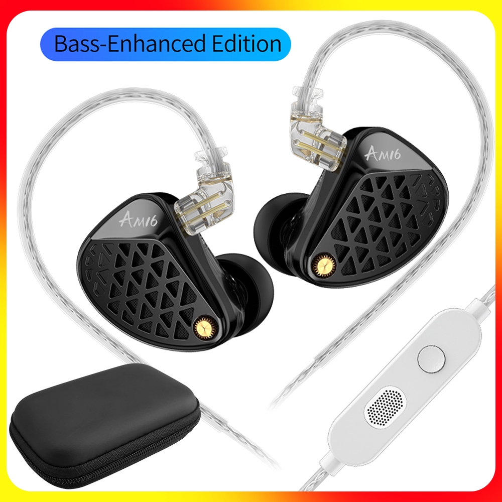 Uareliffe KZ AM16 หูฟังชนิดใส่ในหูพร้อมกล่องเก็บ HiFi IEM Monitor Good Bass หูฟังเกม 16BA Driver Mat
