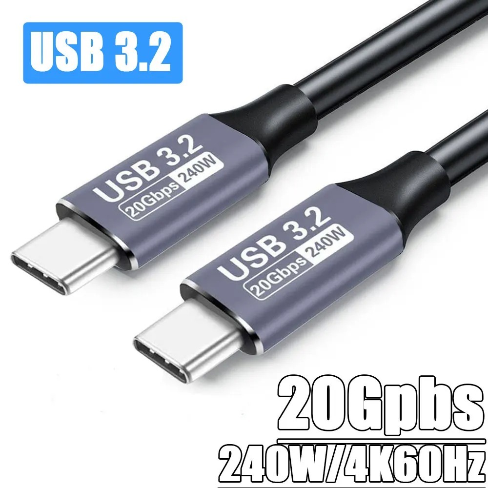 USB 3.2 20Gbps 48V 5A 240W USB C ถึง Type-C 3.2 Gen2 สายเคเบิลข้อมูล USB C SSD ฮาร์ดดิสก์สาย 4K 60Hz