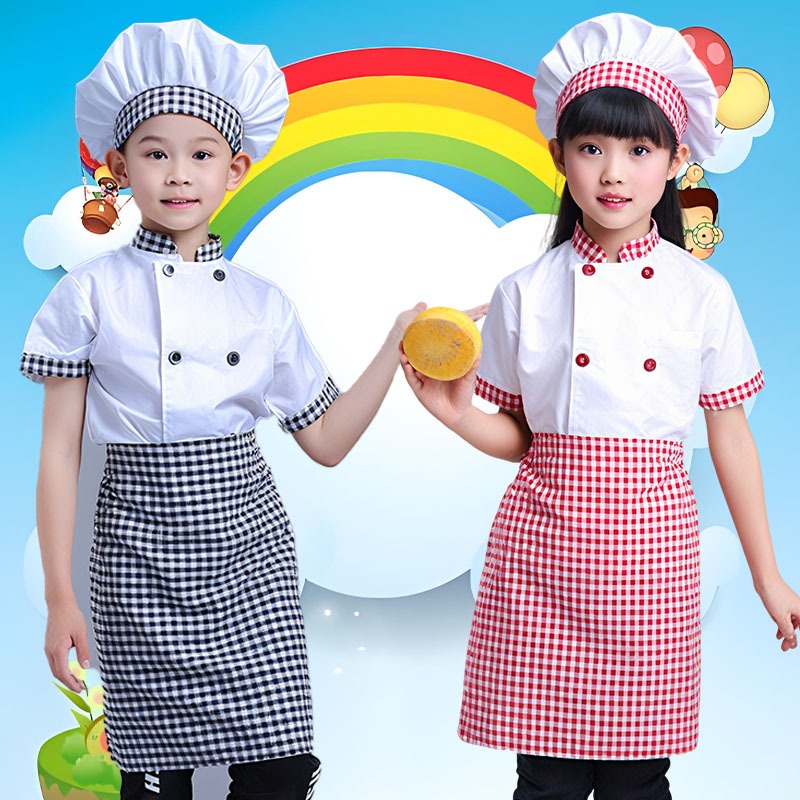 เสื้อผ้าเชฟเด็ก ชุดเล่นตามบทบาท เครื่องแต่งกายธุรกิจ ผ้ากันเปื้อนครัวปาร์ตี้น่ารัก+เสื้อผ้า+หมวก 15-30KG【จัดส่งจากประเทศไทย】