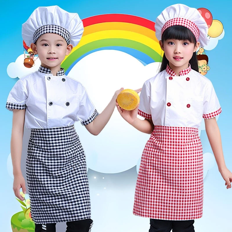 เสื้อผ้าเชฟเด็ก ชุดเล่นตามบทบาท เครื่องแต่งกายธุรกิจ ผ้ากันเปื้อนครัวปาร์ตี้น่ารัก+เสื้อผ้า+หมวก 15-30KG【จัดส่งจากประเทศไทย】