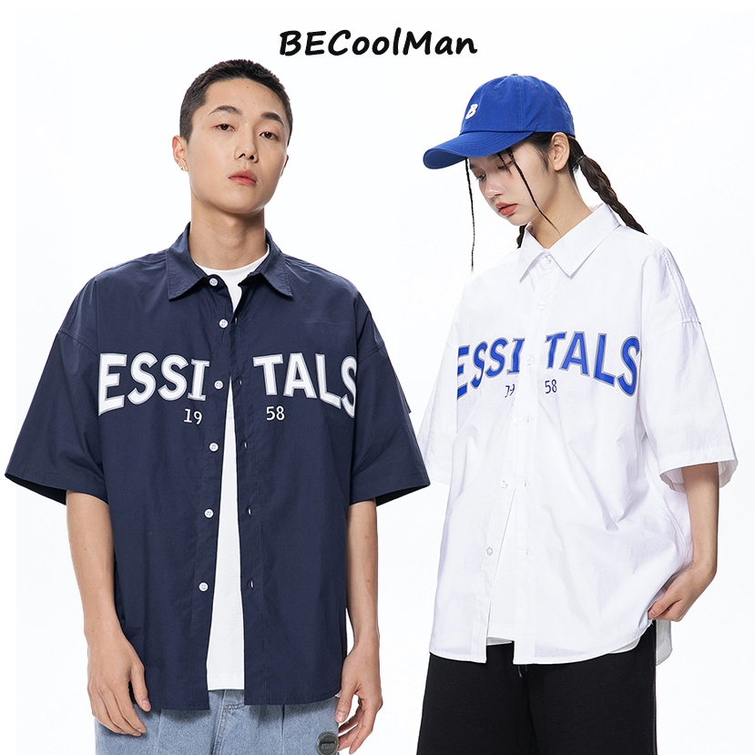 ⚡️BECoolMan⚡️เสื้อเชิ้ตผู้ชาย รุ่นคู่รัก สไตล์วิทยาลัย ลำลองแมทช์ลุคง่าย ระบายอากาศได้ดี แบบหลวม