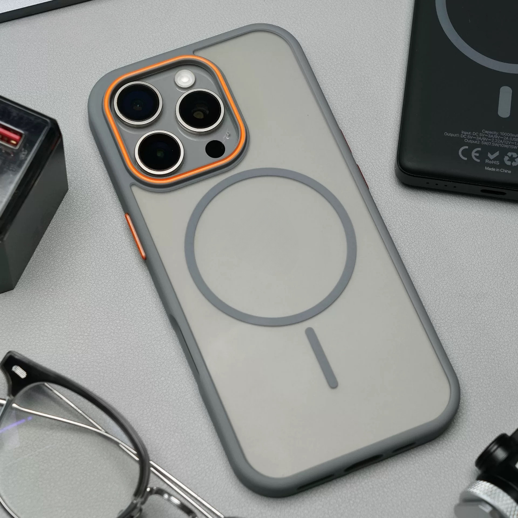 【Orange frame/Matte acrylic hard case/Black】เคส compatible for iPhone 11 12 13 14 15 16 pro max case - รูปที่ 6