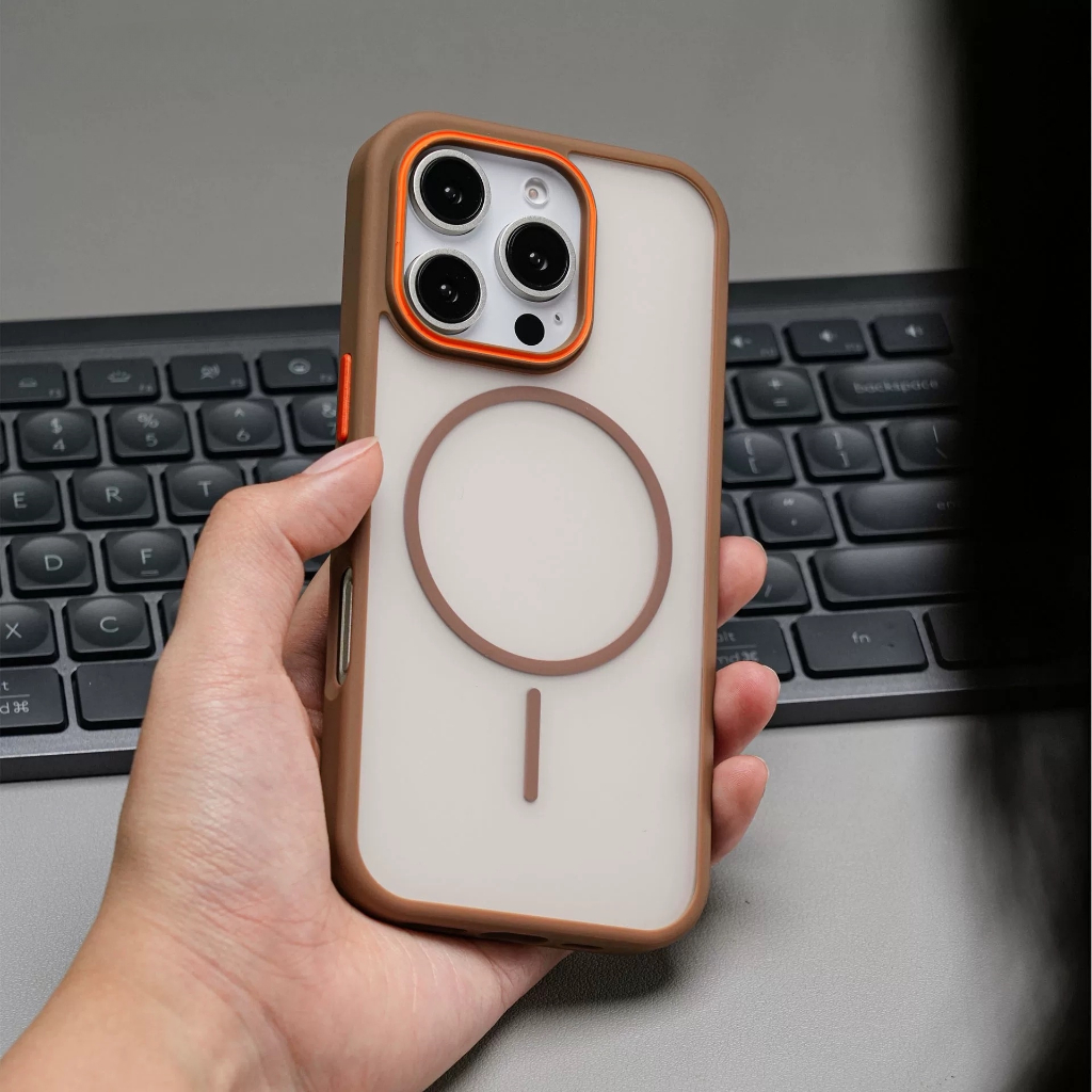 【Orange frame/Matte acrylic hard case/Black】เคส compatible for iPhone 11 12 13 14 15 16 pro max case