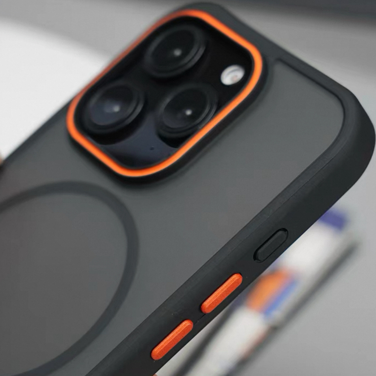 【Orange frame/Matte acrylic hard case/Black】เคส compatible for iPhone 11 12 13 14 15 16 pro max case - รูปที่ 5