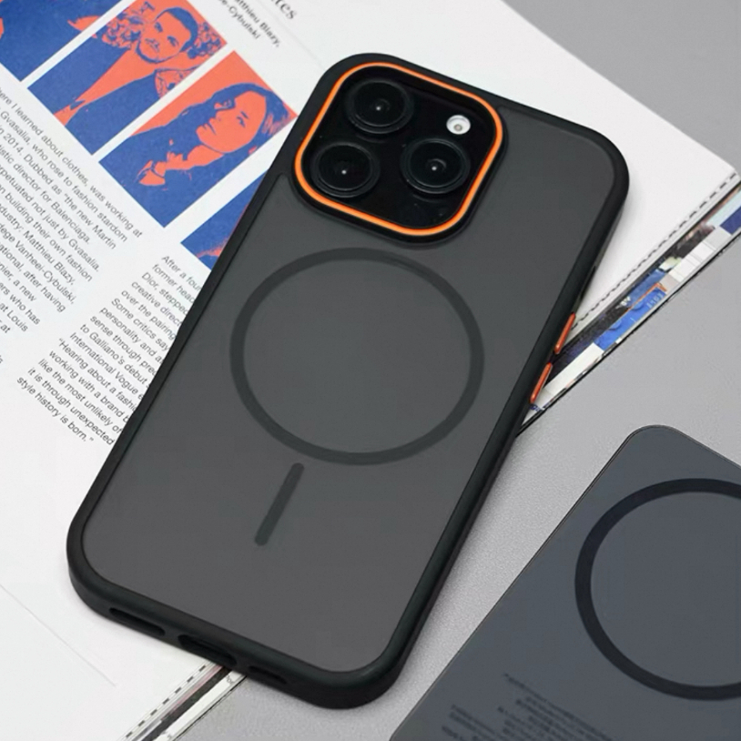 【Orange frame/Matte acrylic hard case/Black】เคส compatible for iPhone 11 12 13 14 15 16 pro max case - รูปที่ 4