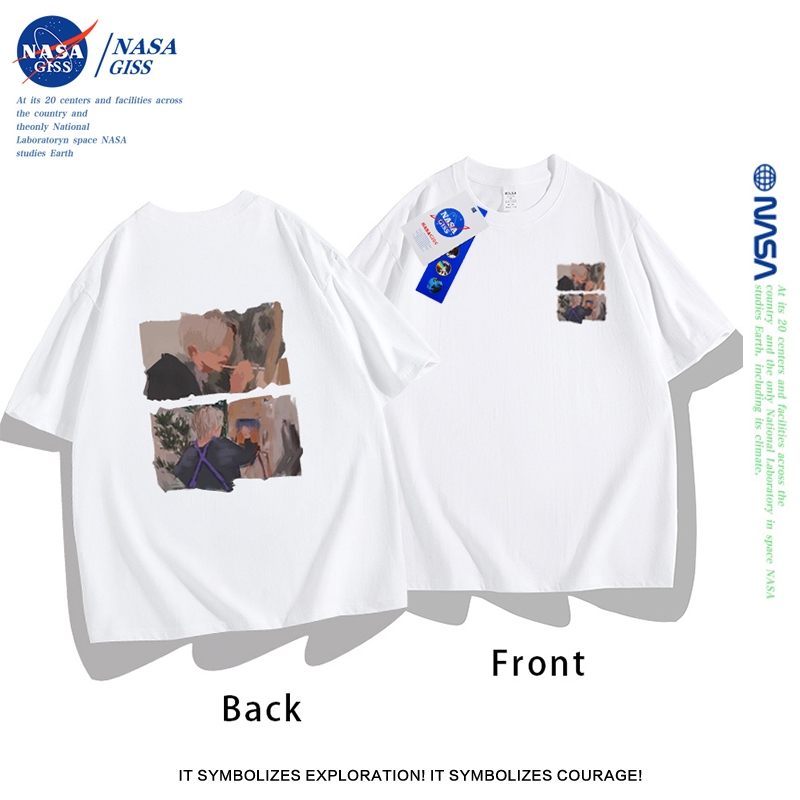 NASA เสื้อยืดแขนสั้น ผู้ชายผู้หญิง สไตล์เกาหลี เสื้อ summer 2025 ผ้าฝ้ายแท้ บุคลิกภาพพิมพ์ลาย คอกลม ทรงหลวม ระบายอากาศ เสื้อยืดผู้หญิง