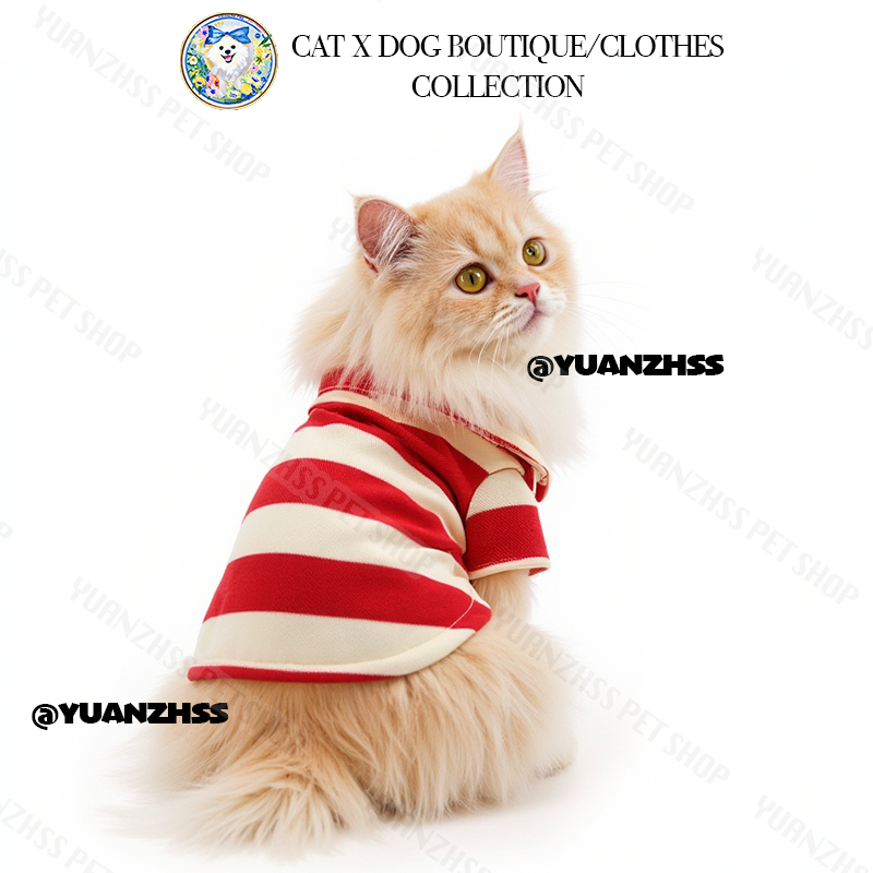 เสื้อโปโลแมว-สุนัขสุดชิค! 🐱🐶 ลายสไตรป์สไตล์ Dapper เนื้อผ้าเย็นสบาย ใส่ได้ทั้ง Yorkie และแมว ในหน้าร้อน