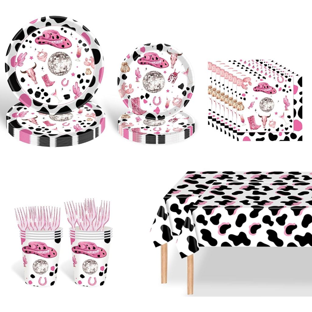 ตกแต่งงานเลี้ยงวันเกิด Cowgirl, Disco Cowgirl Party Supplies Tableware - รวมแผ่น, ผ้าเช็ดปาก, ถ้วย, 
