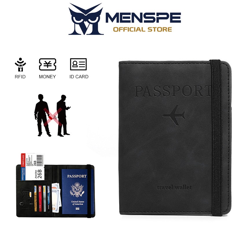 MENSPE กระเป๋าสตางค์ธุรกิจผู้ชาย RFID Card Case Soft PU Wallet Passport Holder Multi-Card Position ID ผู้ถือบัตรเครดิต