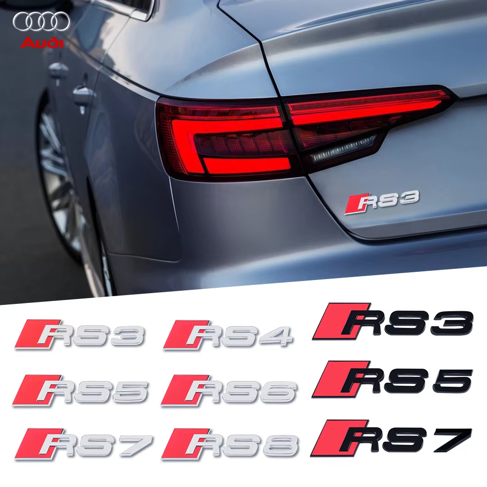 1PCS 12x3.1 ซม.3D ABS รถด้านหลังสติกเกอร์ป้ายอุปกรณ์ตกแต่งสําหรับ Audi RS3 RS4 RS5 RS6 RS7 RS8 โลโก้สัญลักษณ์
