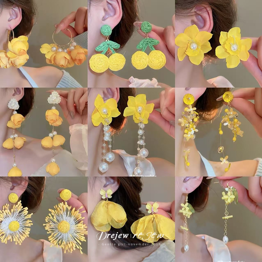 เดรช เข็มเงินดอกไม้สีเหลืองพู่ต่างหูซูเปอร์นางฟ้าป่าฤดูใบไม้ผลิและฤดูร้อนต่างหูหวาน