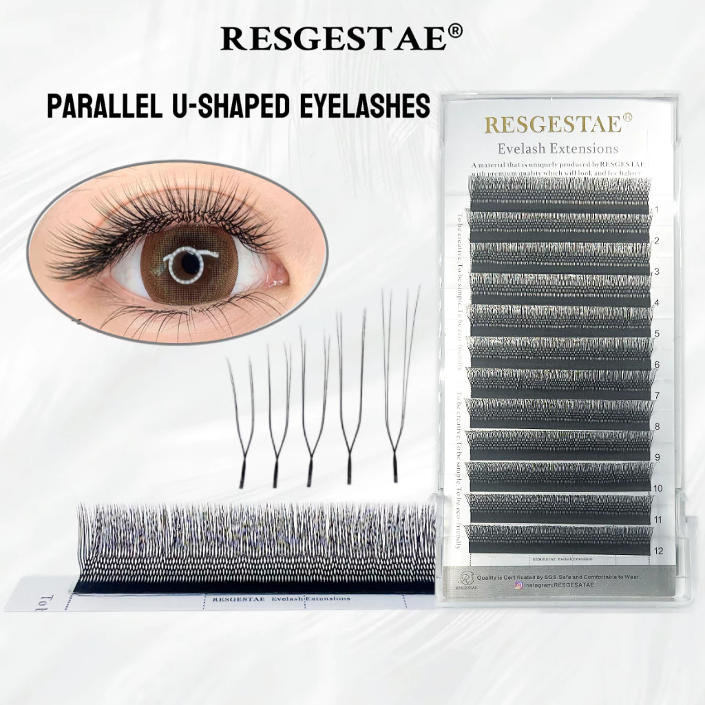 ใหม่ขนตาปลอมรูปตัว U ดอกไม้ขนาน Double Layer Dense Curl CD Natural Soft U Eyelash