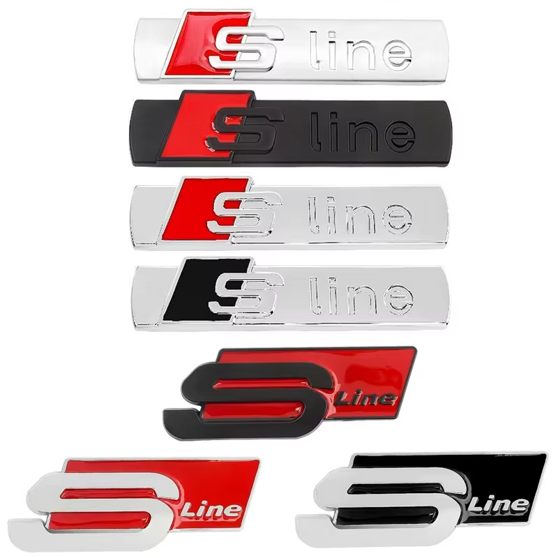 3D รถโลหะ S Line โลโก้ป้ายสัญลักษณ์ Decals สติกเกอร์สําหรับ Audi Sline A3 A4 A6 A8 Q3 Q5 Q7 Q8 S3 S4