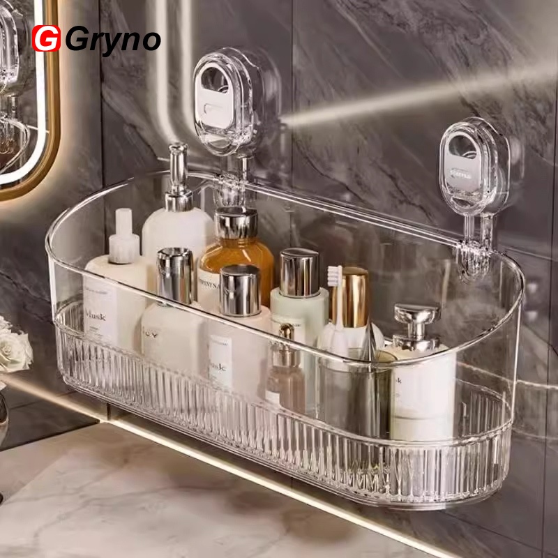 Gryno ห้องน้ําดูดถ้วย Rack Organizer ติดผนังไม่เจาะสําหรับห้องน้ําเครื่องสําอาง