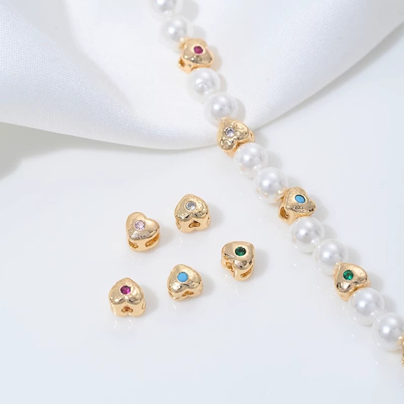 10PCS 20PCS Mini Zircon Peach Heart Spacer ลูกปัดสําหรับ DIY สร้อยข้อมือสร้อยคอเครื่องประดับ Supply