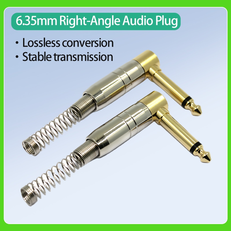 เสียง 1/4 "ปลั๊กมุมขวา 90 องศา, 6.35 มม.Heavy Duty TS Mono ชาย Solder Jack Connector สําหรับลําโพง/กีตาร์/สายไมโครโฟน