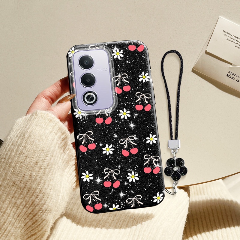 YBD INS เคสโทรศัพท์สําหรับ OPPO A3 Pro 5G Fine Sparkling Diamond เชอร์รี่โบว์ญี่ปุ่นและเกาหลี