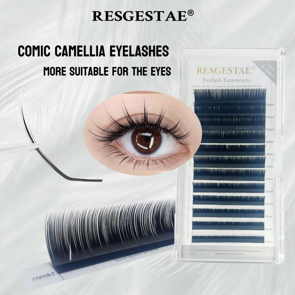 LC Camellia ขนตาปลอม ขนตาที่ปลอดภัย รูปร่างมุมกว้างนุ่มอัตโนมัติดอกขนตาสำหรับมือใหม่จากการ์ตูน