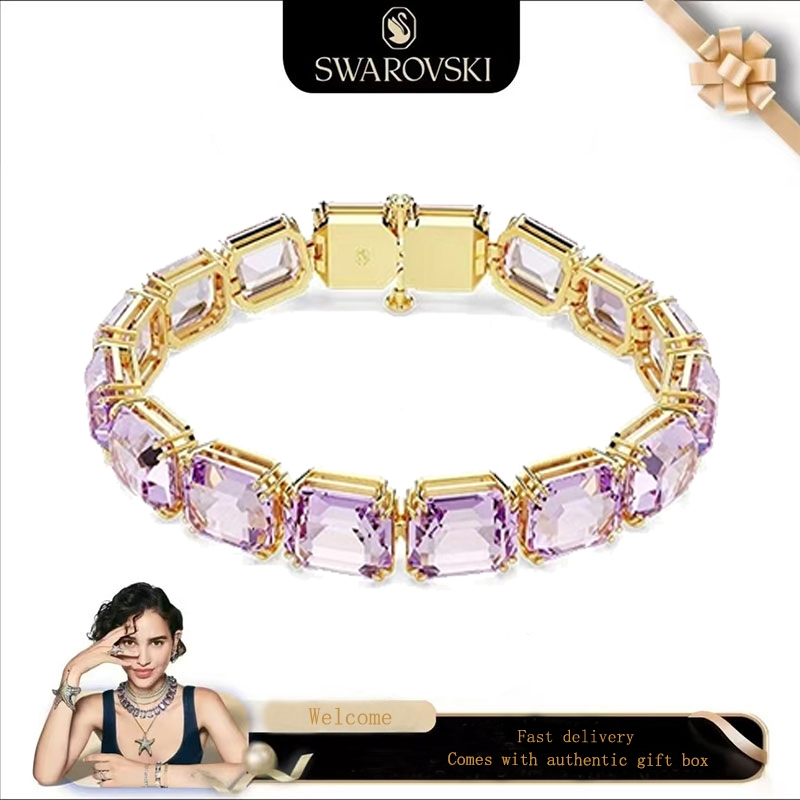 Swarovski (ใหม่) สร้อยข้อมือสุภาพสตรีแฟชั่น สร้อยข้อมือ ชุบทอง Swarovski Millenia Purple Octagon Bracelet ของขวัญวันวาเลนไทน์ ของขวัญวันเกิด