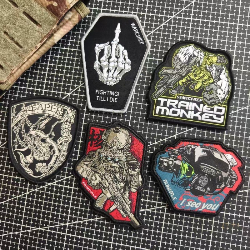 Dark Night Ghost ทอ Mark Velcro Patch Troop Identification Armband/Badge ยุทธวิธีกระเป๋าเป้สะพายหลัง/หมวกกันน็อก Velcro Felt ผ้า Badge ยุทธวิธีชุด/เอวกระเป๋า Morale Badge สามารถ DIY ถอดแยกชิ้นส่วน
