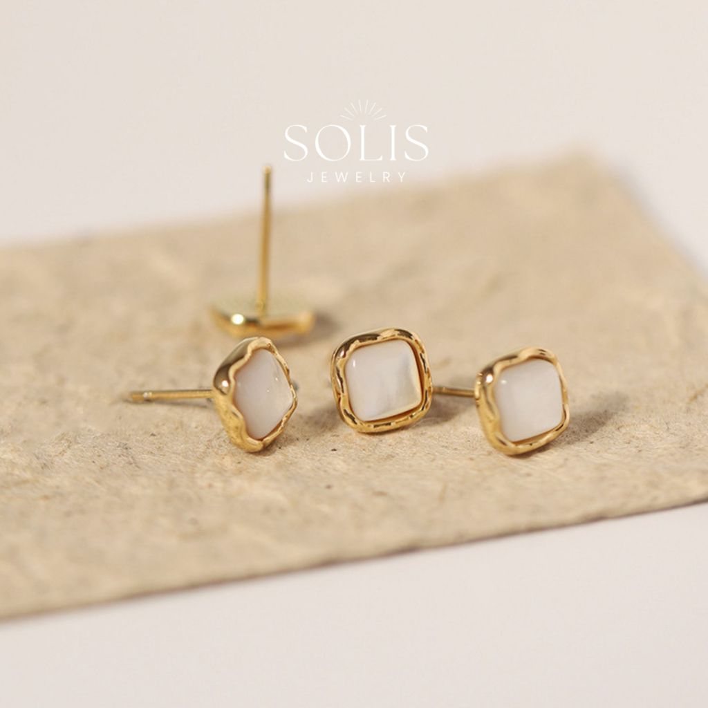 ต่างหู Shell Square Stud • กันน้ํา Non-Tarnish Summer Beach Vacation แฟชั่นเครื่องประดับสําหรับผู้หญิง ER425