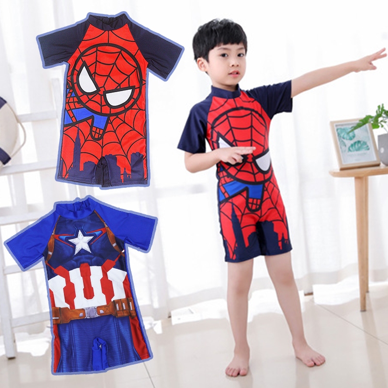 ชุดว่ายน้ำเด็กผู้ชาย one piece swimsuit kids สไปเดอร์แมน กัปตันอเมริกา spiderman 3-11ขวบ